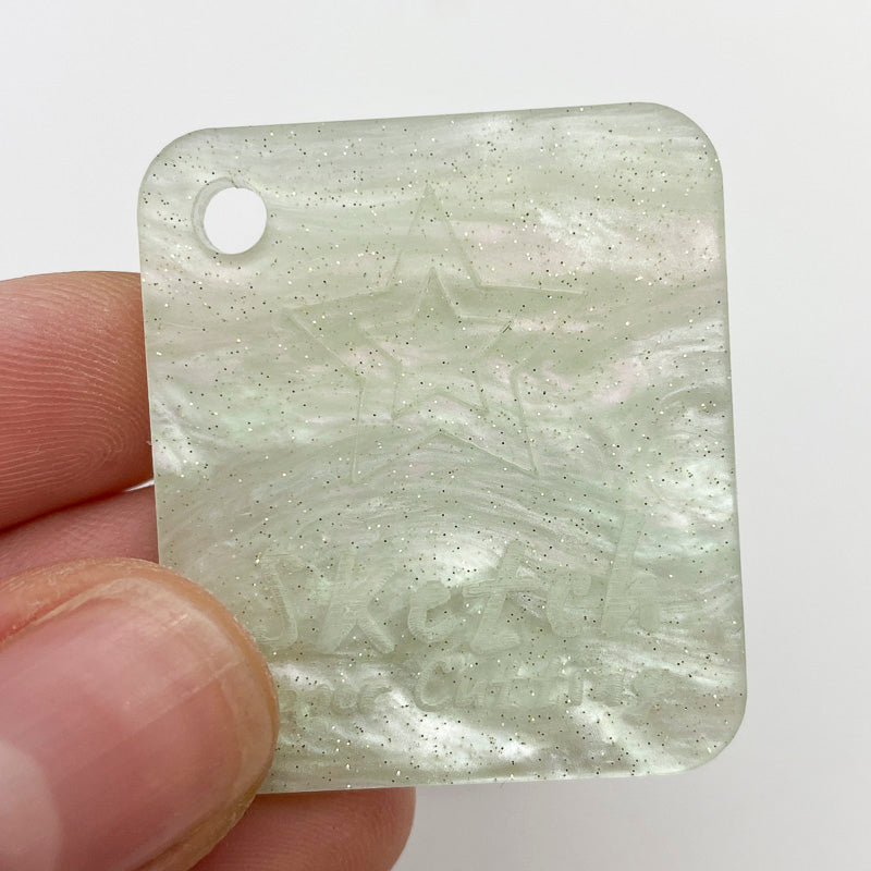 3mm Acrylic - Shimmer Swirl Glittery Marble - Ice Blue/ Celadon Pale Green