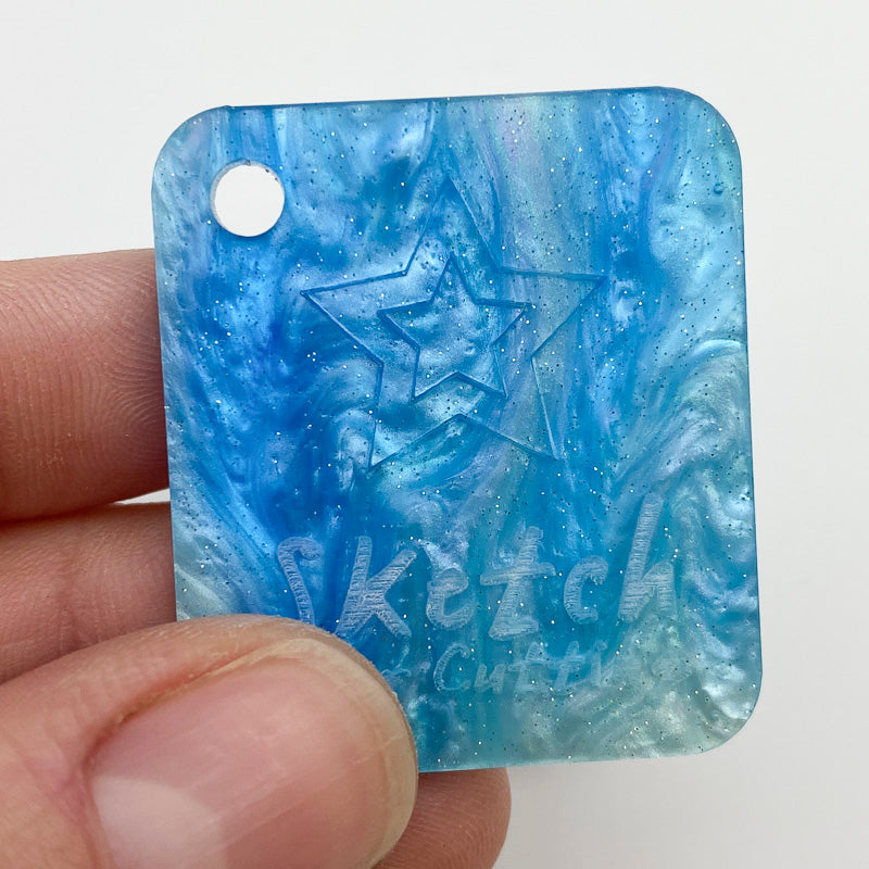 3mm Acrylic - Shimmer Swirl Glittery Marble - Sky Blue